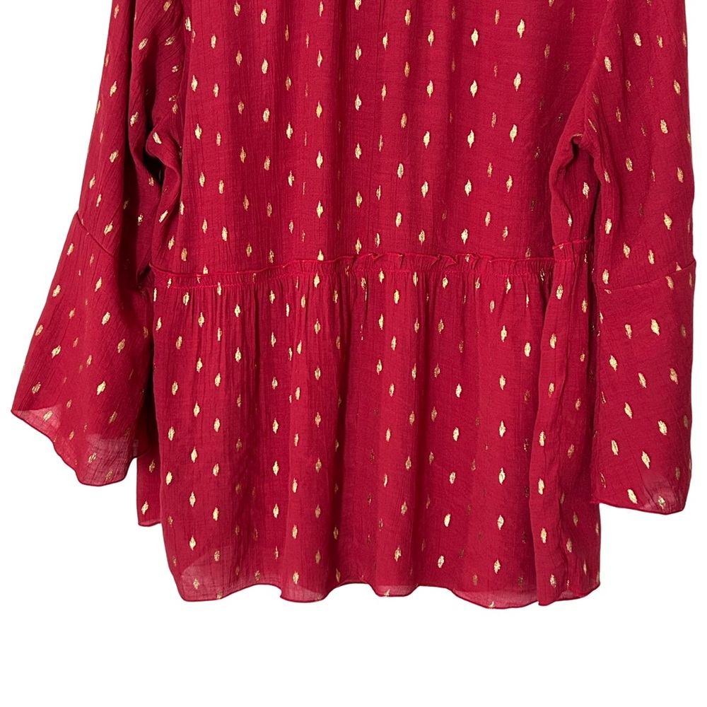 Cato Boho Flowy Peasant Bell Sleeve Blouse - 18/20W - Crimson Red, Gold - Picture 3 of 12